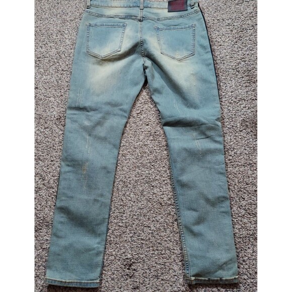 Serenede Men’s 40x32 Light Wash Distressed Slim Straight Leg Jeans Red Stripe - Picture 5 of 10